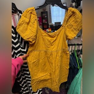 American Eagle Outfitters Mustard Yellow Puff Sleeve Mini Dress